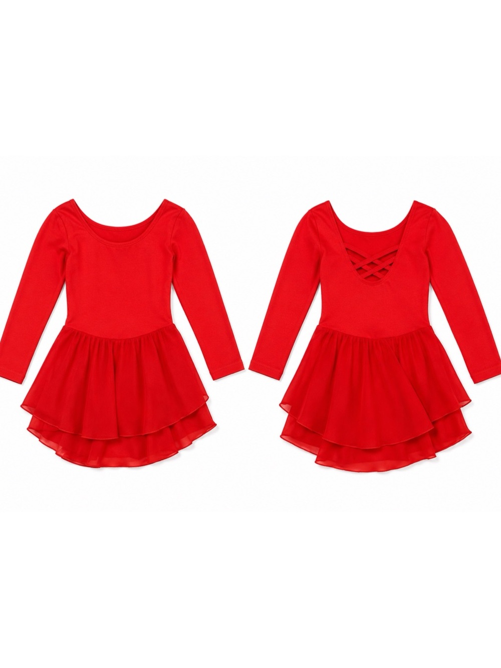 Arshiner Red Long Sleeve Crisscross Dance Ballet Gymnastics Tutu Leotard 6/7